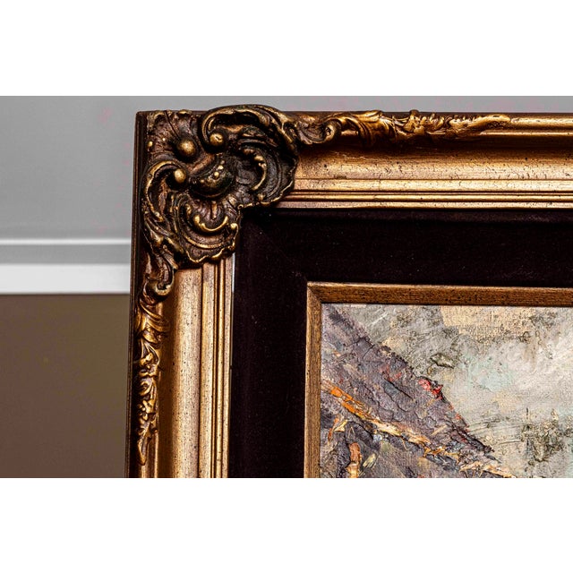 Wood Signed European Street Scene Original Oil Painting in Ornate Gilt Frame For Sale - Image 7 of 13