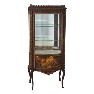 Paines Vernis Martin Bow Front Mahogany Vitrine Display Cabinet For Sale