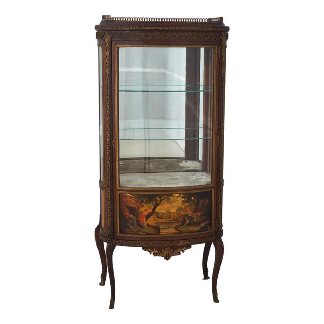 Paines Vernis Martin Bow Front Mahogany Vitrine Display Cabinet For Sale