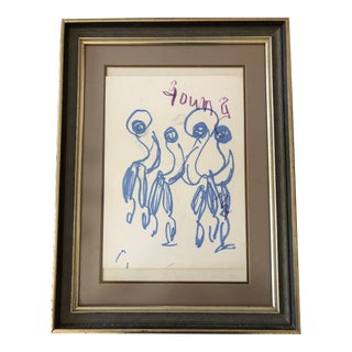 1990s "Blue Angels Over Grey Angels" Abstract Pen and Ink Drawing by Purvis Young, Framed For Sale