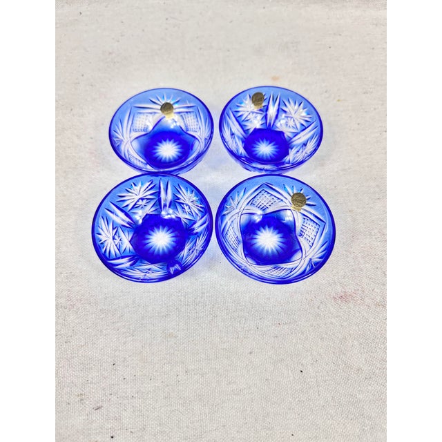 Late 20th Century Vintage Blue Cut to Clear Lead Crystal Salt Cellars-Set of 4 For Sale - Image 5 of 6