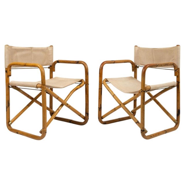 Mid-Century Bamboo and Fabric Director's Folding Chairs, Italy, 1960s, Set of 2 For Sale - Image 18 of 18