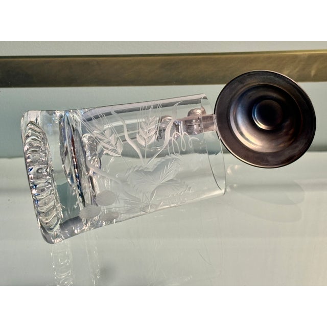 Metal Vintage German Etched Glass Beer Tankard With Design Relief Metal Lid For Sale - Image 7 of 9