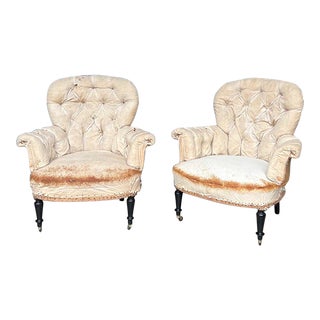 Pair of French Napoleon III Armchairs in Muslin For Sale