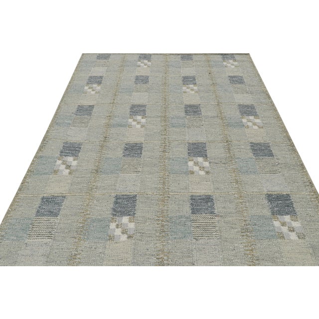Contemporary Rug & Kilim’s Scandinavian Kilim Rug With Gray and Blue Geometric Patterns For Sale - Image 3 of 7