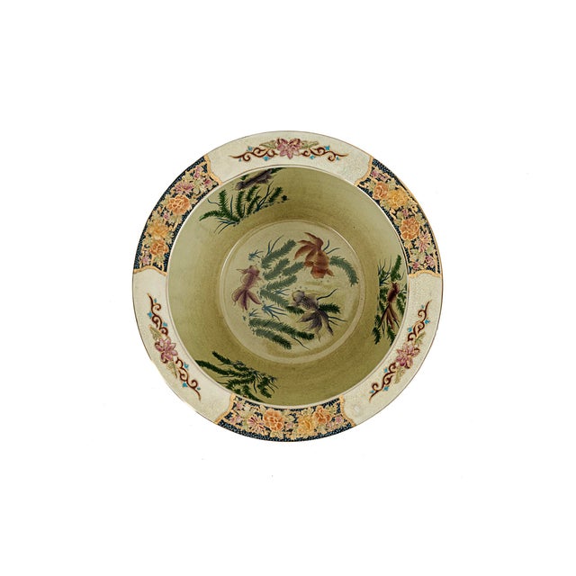 Asian Antique Vintage Satsuma-Style Porcelain Fishbowl Planter For Sale - Image 3 of 11