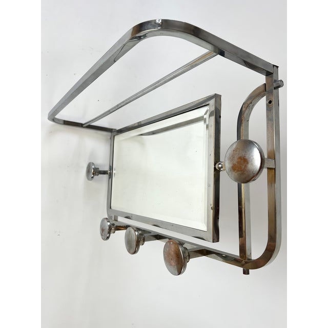 Silver Antique French Art Deco Coat Rack with 5 Hooks, Mirror and Shelf, 1920s For Sale - Image 8 of 13