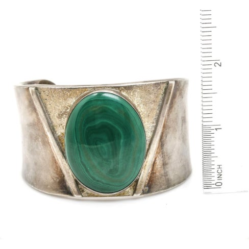 Mid-Century Modern 1970s Modernist Sterling Silver Malachite Cuff For Sale - Image 3 of 6