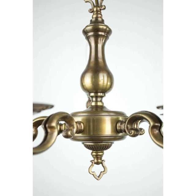 Very high-quality chandelier made of cast bronze. New wiring, new lampholders and shades. Ready to use. Excellent...