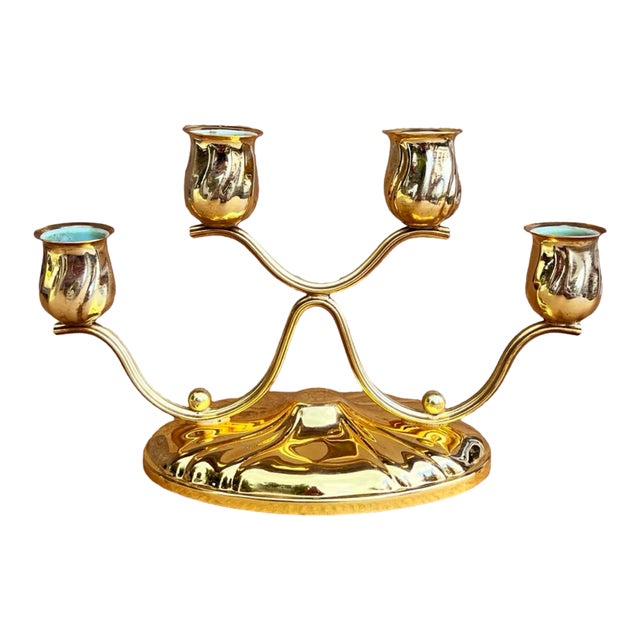 Four-Light, Gold-Plated Table Candlestick, Germany, 1940s. For Sale