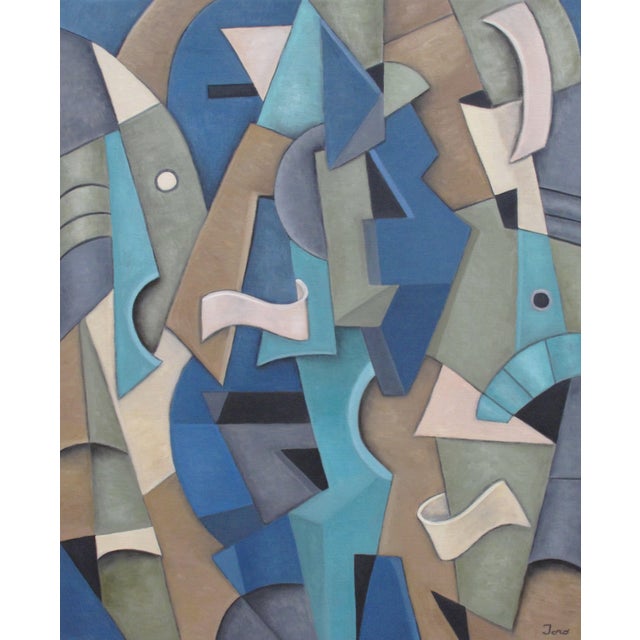 "In and Out" is a soft and soothing geometric oil painting with a flare of cubism. The lighting and shading create...