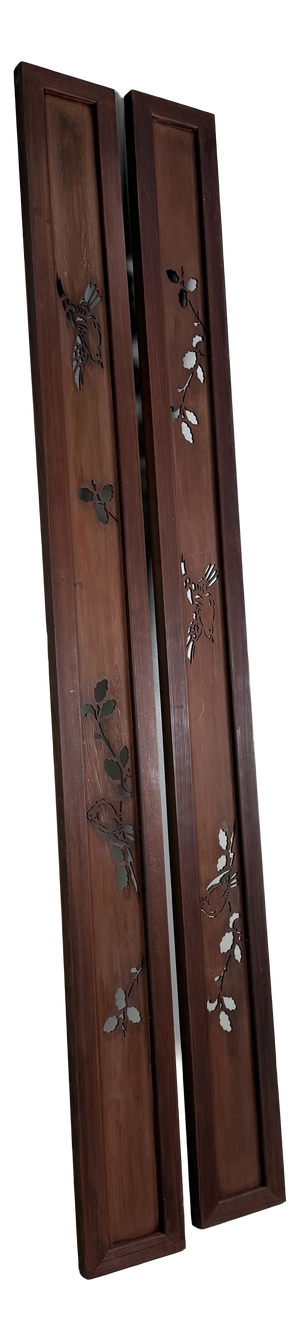 Japanese Wooden Ranma Panels with Birds, 1930s, Set of 2