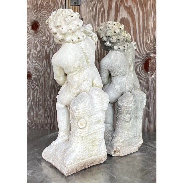 Sculpture Materials Vintage Cast Concrete Season Statues - a Pair For Sale - Image 7 of 8