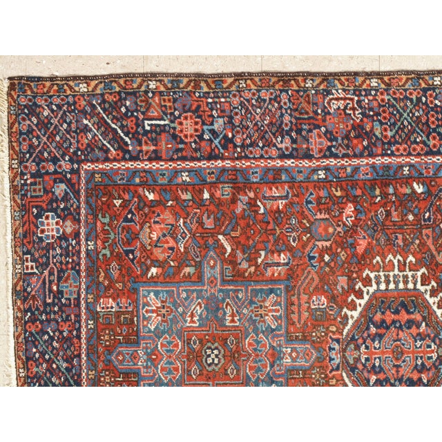 Vintage Persian Karaja Rug, Handmade Wool Oriental Rug, Rust, Ivory, Light Blue For Sale - Image 15 of 18