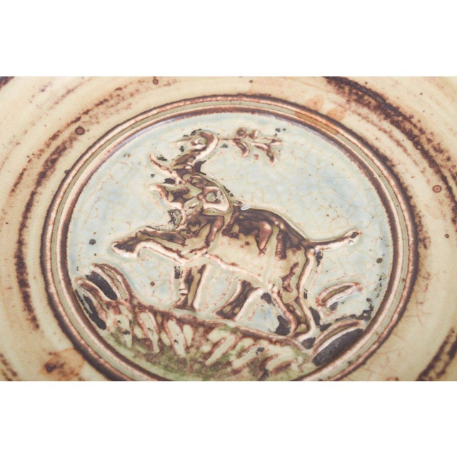 Round Stoneware Dish with Relief of Elephant by Knud Kyhn for Royal Copenhagen, 1970s For Sale - Image 3 of 5