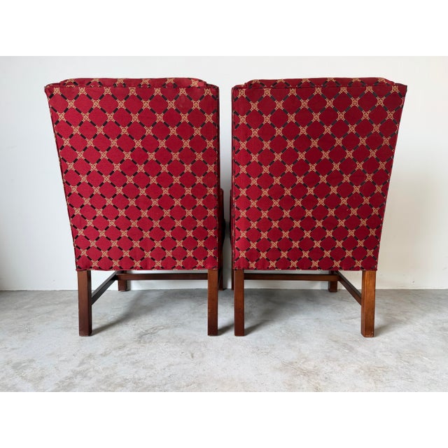 1980s Vintage Hickory Traditional Upholstered Wingback Armchairs – A Pair For Sale - Image 5 of 12