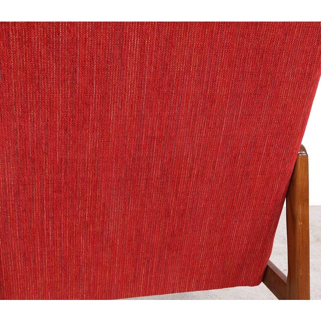 Brown Vintage Danish Wooden Armchairs with Coral Fabric, 1950s, Set of 2 For Sale - Image 8 of 13
