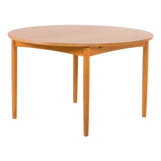Danish Oak Round Dining Table with One Extension, 1970s For Sale
