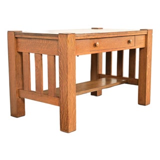 Stickley Brothers Style Antique Mission Oak Arts & Crafts Writing Desk or Library Table, Circa 1900 For Sale