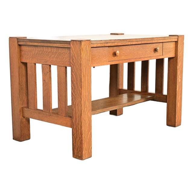 Stickley Brothers Style Antique Mission Oak Arts & Crafts Writing Desk or Library Table, Circa 1900 For Sale