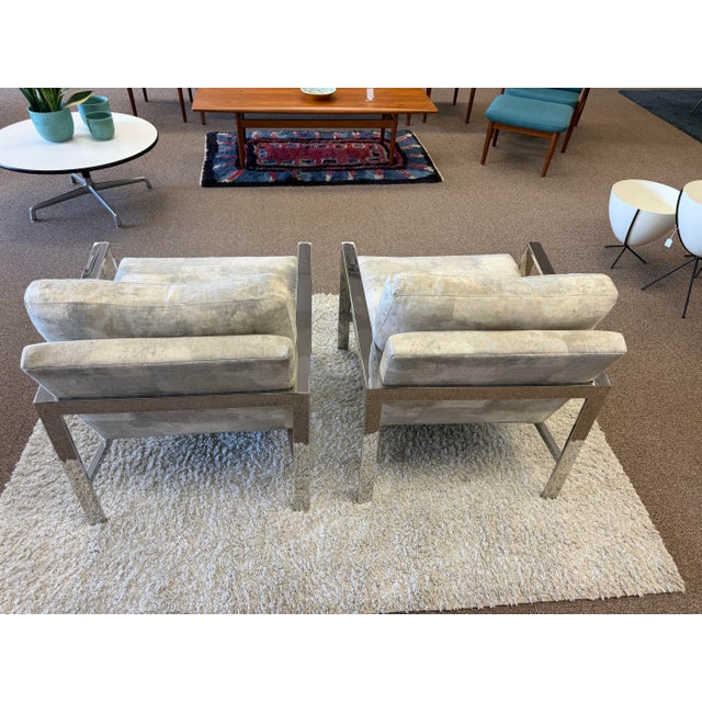 1990s Pair of Mid Century Modern Style Chrome Upholstered Lounge Chairs by Arhaus For Sale - Image 5 of 12