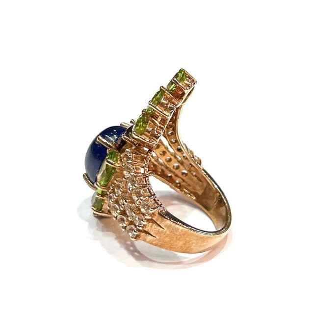 Bochic “Orient” Blue Sapphire & Multi Gem Cocktail Ring In 18K Gold & Silver, Size 6 For Sale In New York - Image 6 of 8