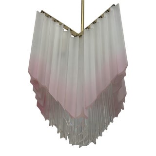 Tiered Mid Century Pink Ombré Chandelier With Brass Frame For Sale