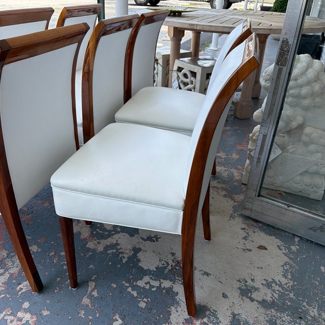 White Late 20th Century Set of 8 Art Deco Polished Wood Leather Dining Chairs For Sale - Image 8 of 12