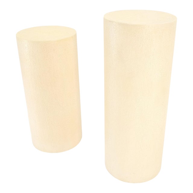 Round Textured 30" & 36" Tall 14" Dia Cylinder Shape Pedestals Stands - A Pair For Sale