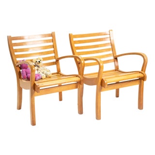 Wood Garden Lounge Chairs, 1950s, Set of 2 For Sale