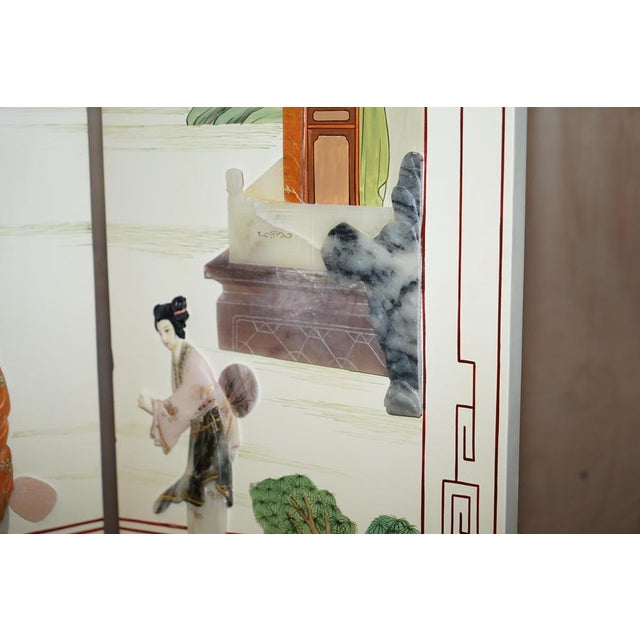 Antique Chinese Export Hardstone Folding Screen Room Divider For Sale - Image 6 of 18