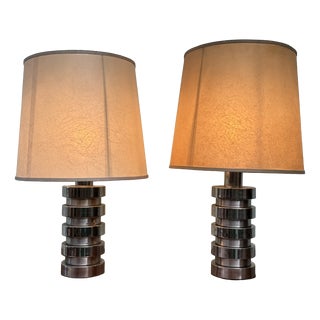 Vintage Italian Space Age Style Lamps in Chrome Steel, 1970s, Set of 2 For Sale