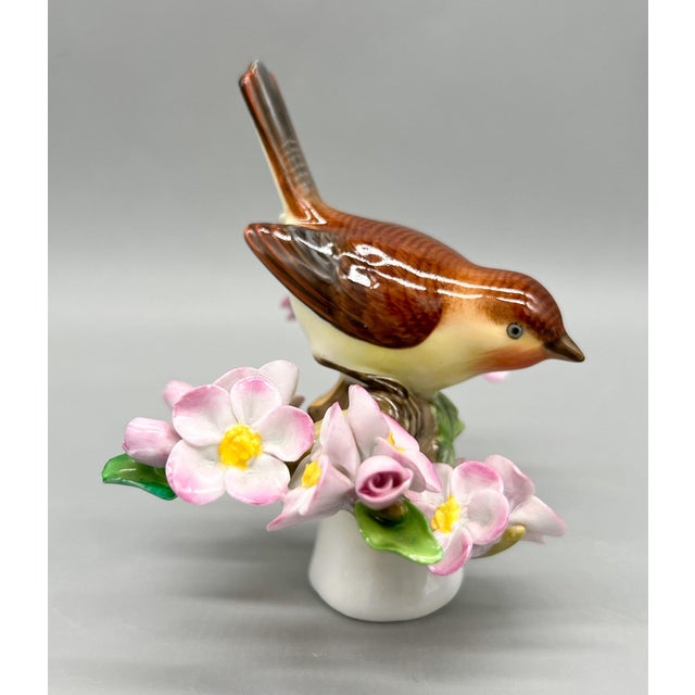 Ceramic Vintage Herend Hungary Hand-Painted Songbird With Pink Blossoms – Porcelain Figurine - Cottagecore • Traditional • European Classic For Sale - Image 7 of 15