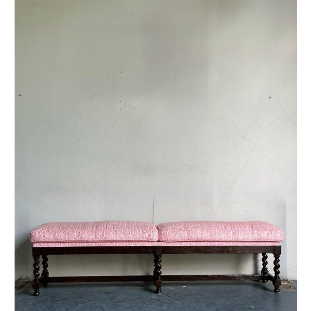 Vintage Boho Turned Wood Bench For Sale - Image 4 of 7