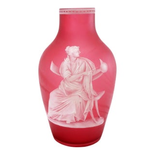 Cranberry Glass Vase Greek Goddess 19th Century For Sale