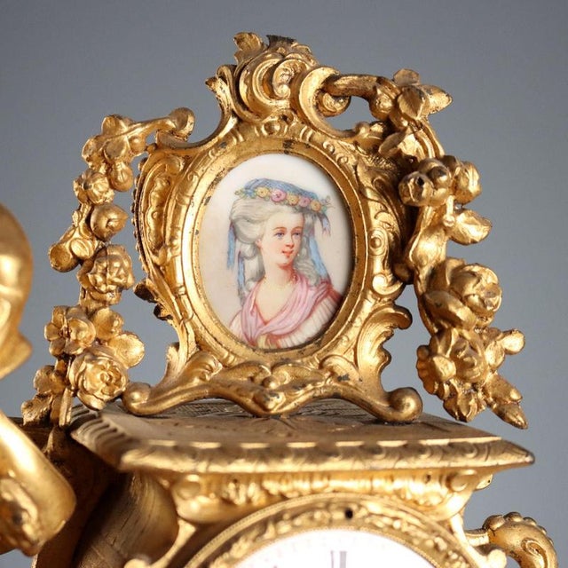 Antique Clock with Gilded Antimony Wooden Base, 1800s For Sale - Image 4 of 13