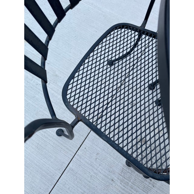 Vintage Wrought Iron Patio Garden Set 6 Chairs 54" Oval Table Minimalist For Sale - Image 11 of 17