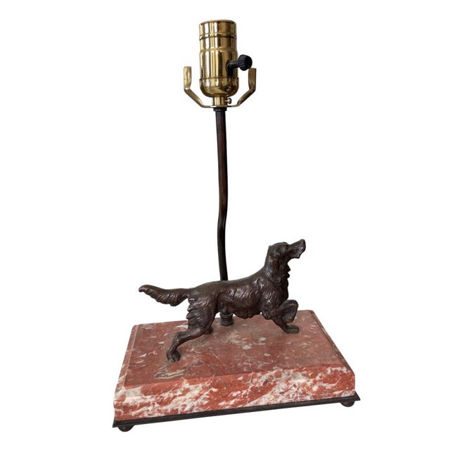 Vintage Patinated Bronze Sporting Dog Accent Lamp on Veined Rouge Marble Base For Sale In West Palm - Image 6 of 12