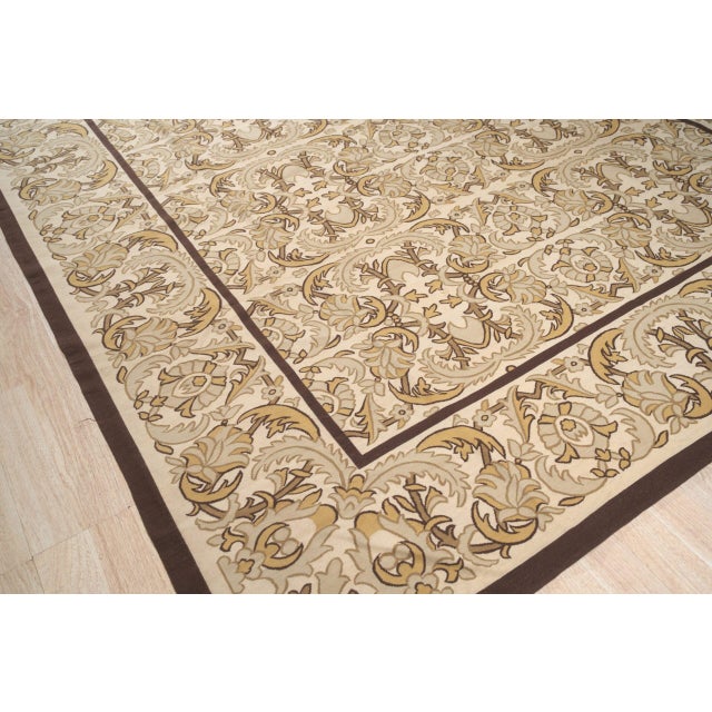 Beige 9x12 Vintage Aubusson Flat Weave Wool Rug, Beige Renaissance Scroll For Sale - Image 8 of 11
