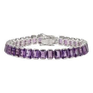Bochic Natural Amethyst Step-Cut Tennis Bracelet in Solid Silver for Her For Sale