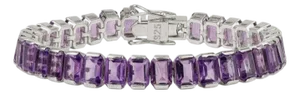 Bochic Natural Amethyst Step-Cut Tennis Bracelet in Solid Silver for Her