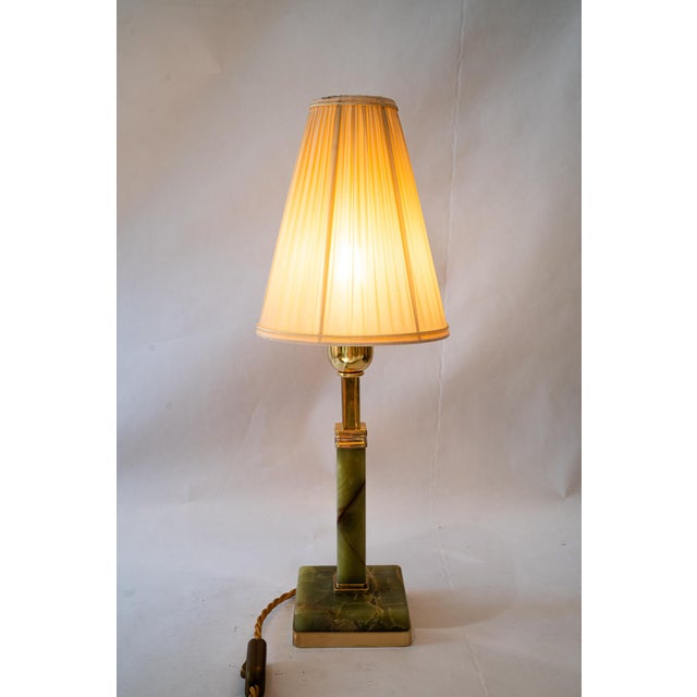 Art Deco Jade Table Lamp with Brass and Fabric Shade, 1920s For Sale - Image 14 of 18