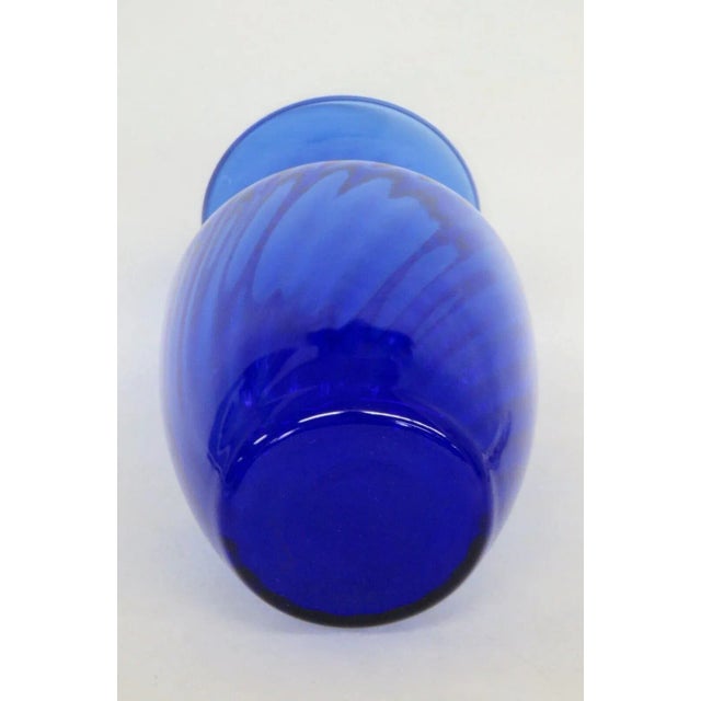 Indiana Glass Style Cobalt Blue Optic Swirl Hand Blown Vase For Sale - Image 10 of 12