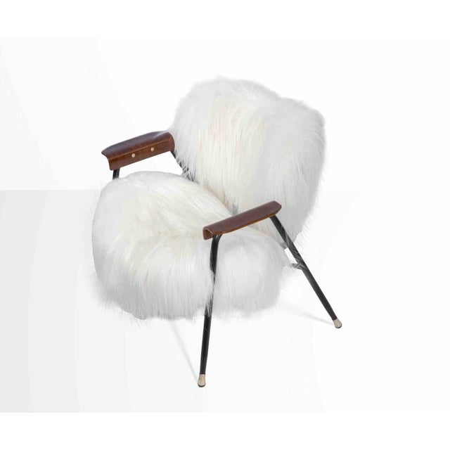 1950s Vintage Armchair in Sheepskin and Wood by Gastone Rinaldi, 1950s For Sale - Image 5 of 8