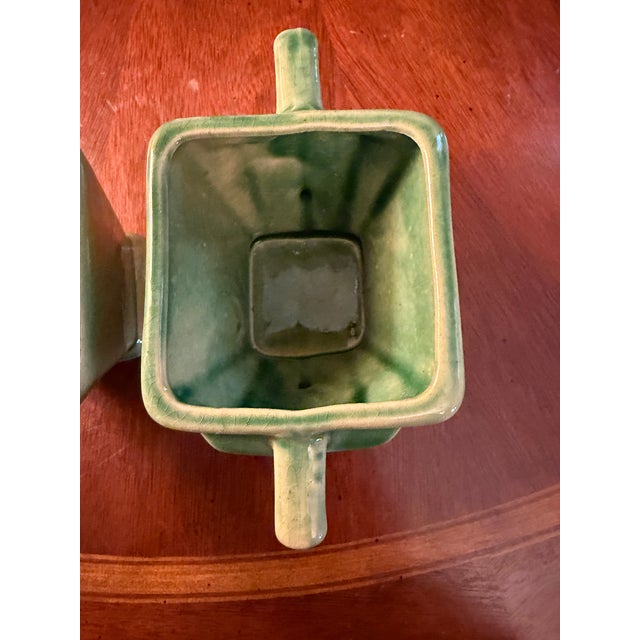 Ceramic Anna Van Briggle Art Deco Pottery Green Glaze Creamer & Sugar ca.1955 For Sale - Image 7 of 13