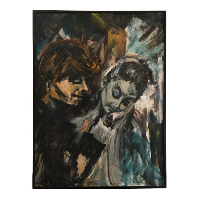 1960s Barbara Hansen Oil Painting “Pas De Deux“ Expressionist Figurative Painting For Sale