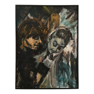 1960s Barbara Hansen Oil Painting “Pas De Deux“ Expressionist Figurative Painting