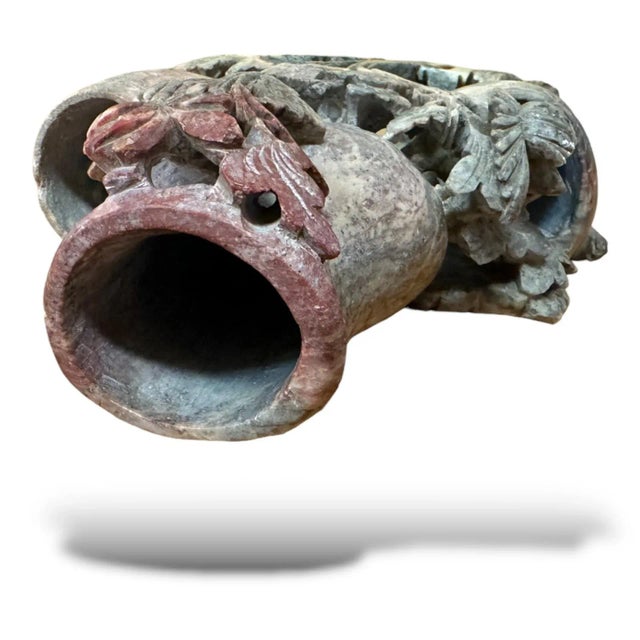 Stone Vintage Chinese Soapstone Carving, Vases and Chrysanthemums For Sale - Image 7 of 11