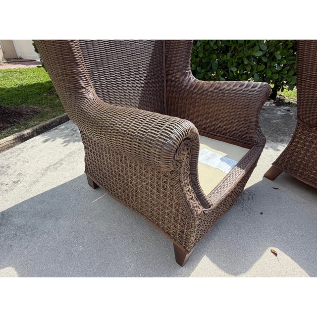 Vintage Lane Venture Excursions Sculptural Rattan Wingback Armchairs, Pair For Sale - Image 9 of 16