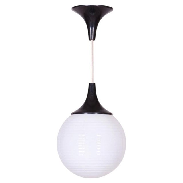 Mid-Century Chandelier in Chromed Steel and Opaline Glass, Czech, 1950s For Sale - Image 9 of 9